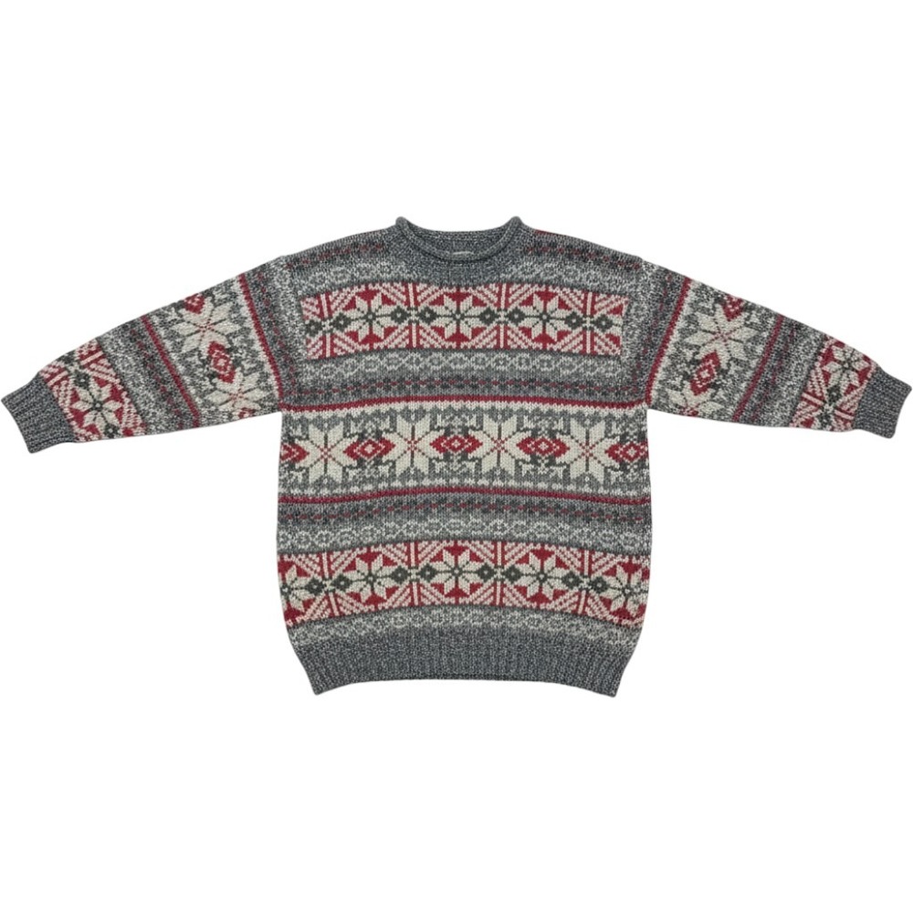 Le Collezioni Structure Mens XL Wool Blend Fair Isle Nordic Sweater Grey Red